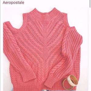 Peach- pink sweater, open shoulder. Originally $55, selling for $23